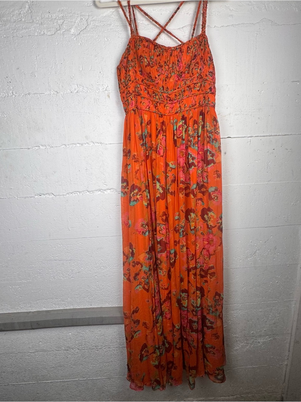 ULLA JOHNSON Ines Gown Orange Floral Smocked Maxi Dress Size 6 100% Silk Dress - Picture 2 of 16